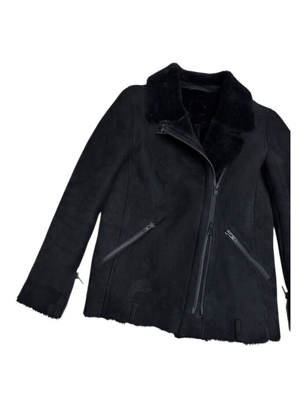 100% LAMB SHEARLING Just Female Vintage Luxury Jacket Coat Bomber Womens Small - Picture 3 of 7